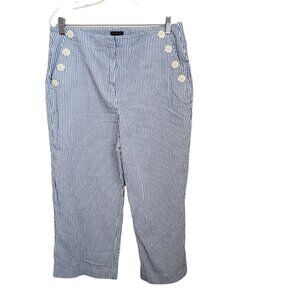 LOFT Seersucker Riviera Cropped Marisa‎ Fit Trouser Womens 10 Blue White